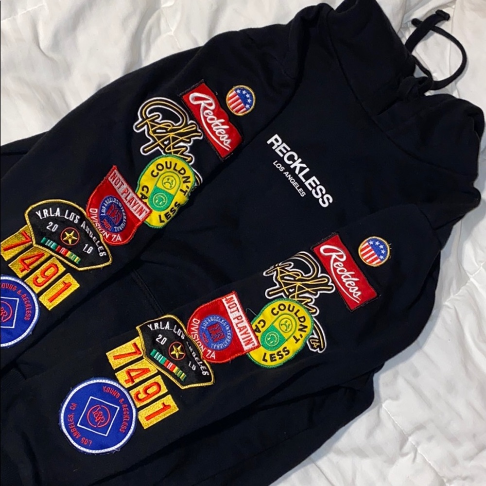 Young & Reckless Y&R black hoodie with patches